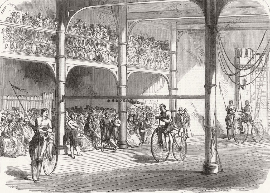 LANCS. Bicycle tournament, Liverpool 1869 old antique vintage print picture